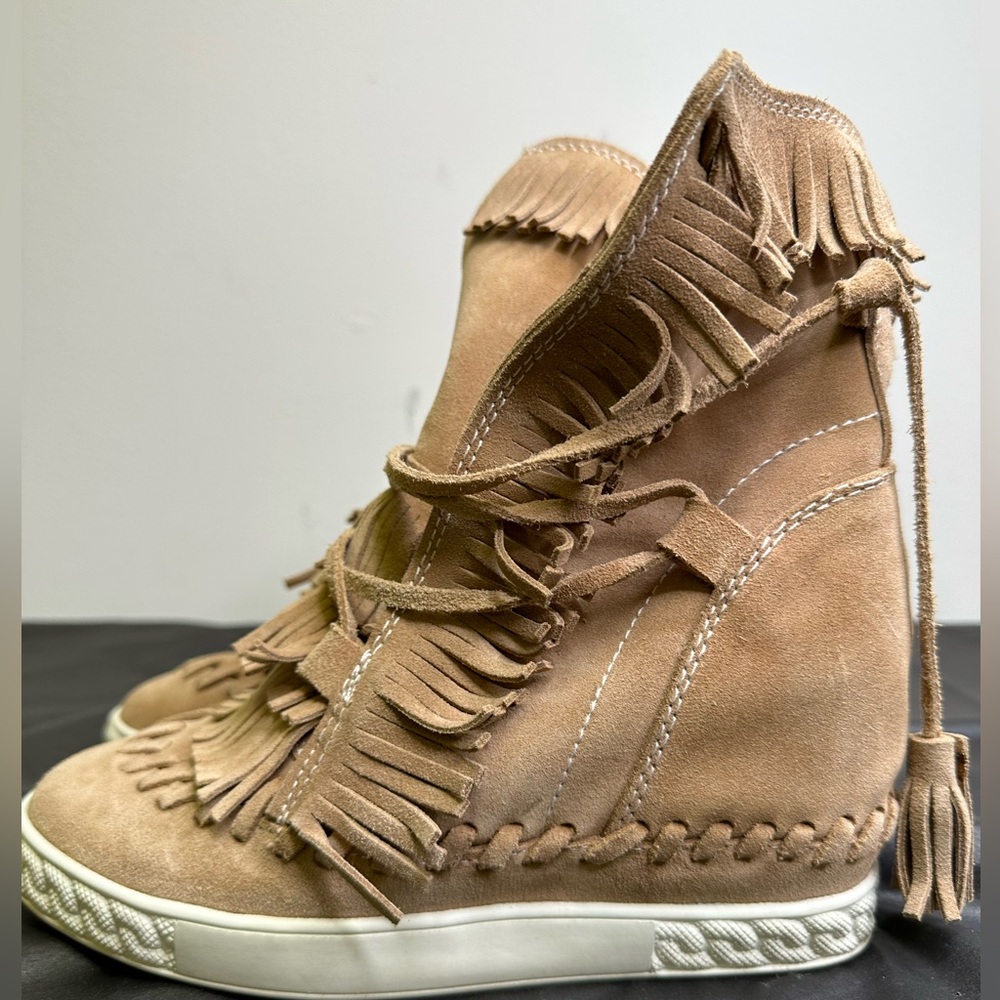 Casadei Fringe Suede Wedge boots Color Camel/Tan size 37